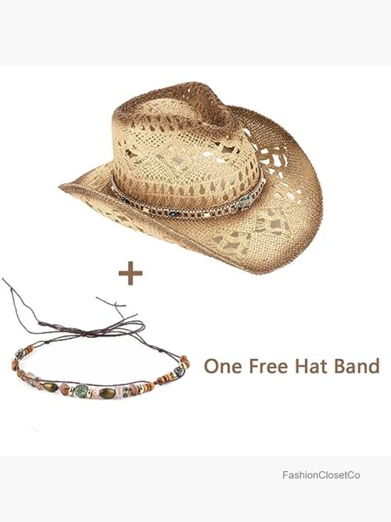 Straw Cowboy Hat with Two Decorative Bands main image 5